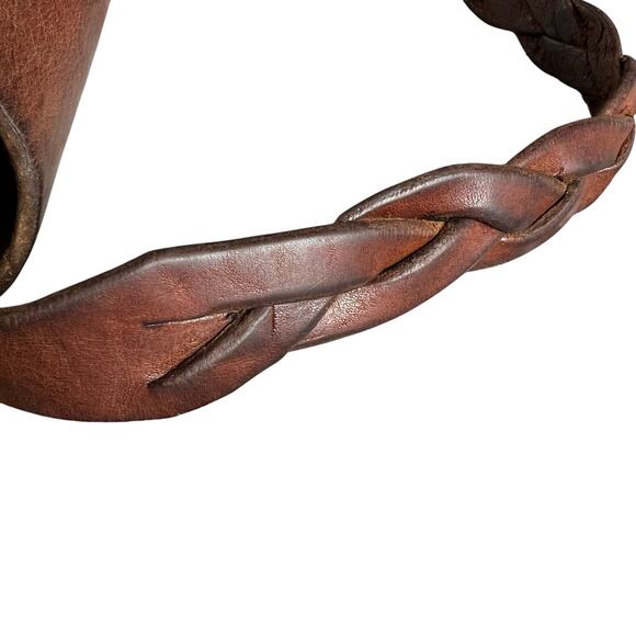 Vintage Brown Leather Shoulder Bag Braided Strap Boho Hippie - Picture 13 of 16